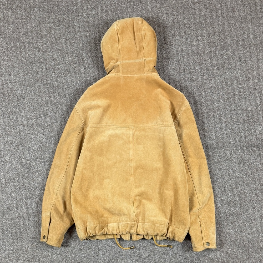 M. Julian Wilsons Tan Suede Leather Bomber Jacket Women’s Medium Hooded Full Zip - Picture 5 of 14